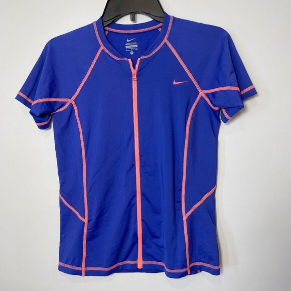Nike Blue Short Sleeve Full Zip Hydro Rash Guard Top S Women’s Activewear - Picture 1 of 10